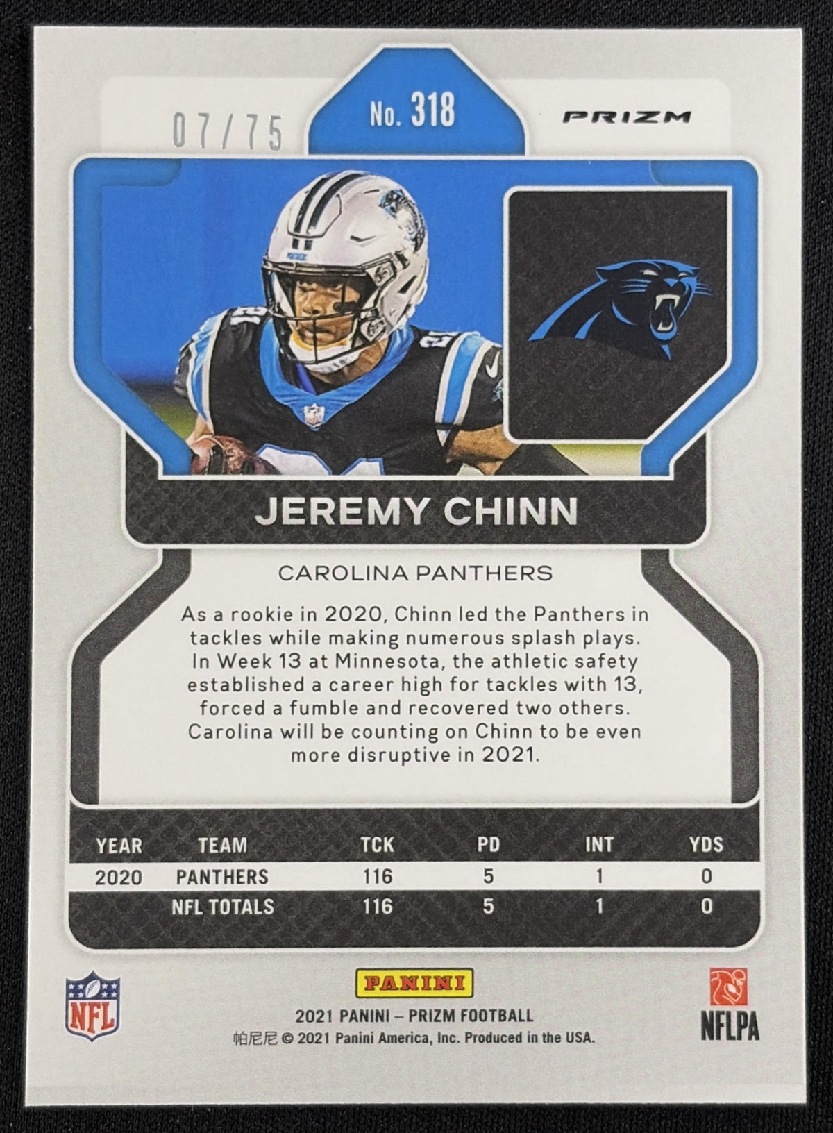 Jeremy Chinn 2021 Panini Prizm Green Scope /75 Panthers