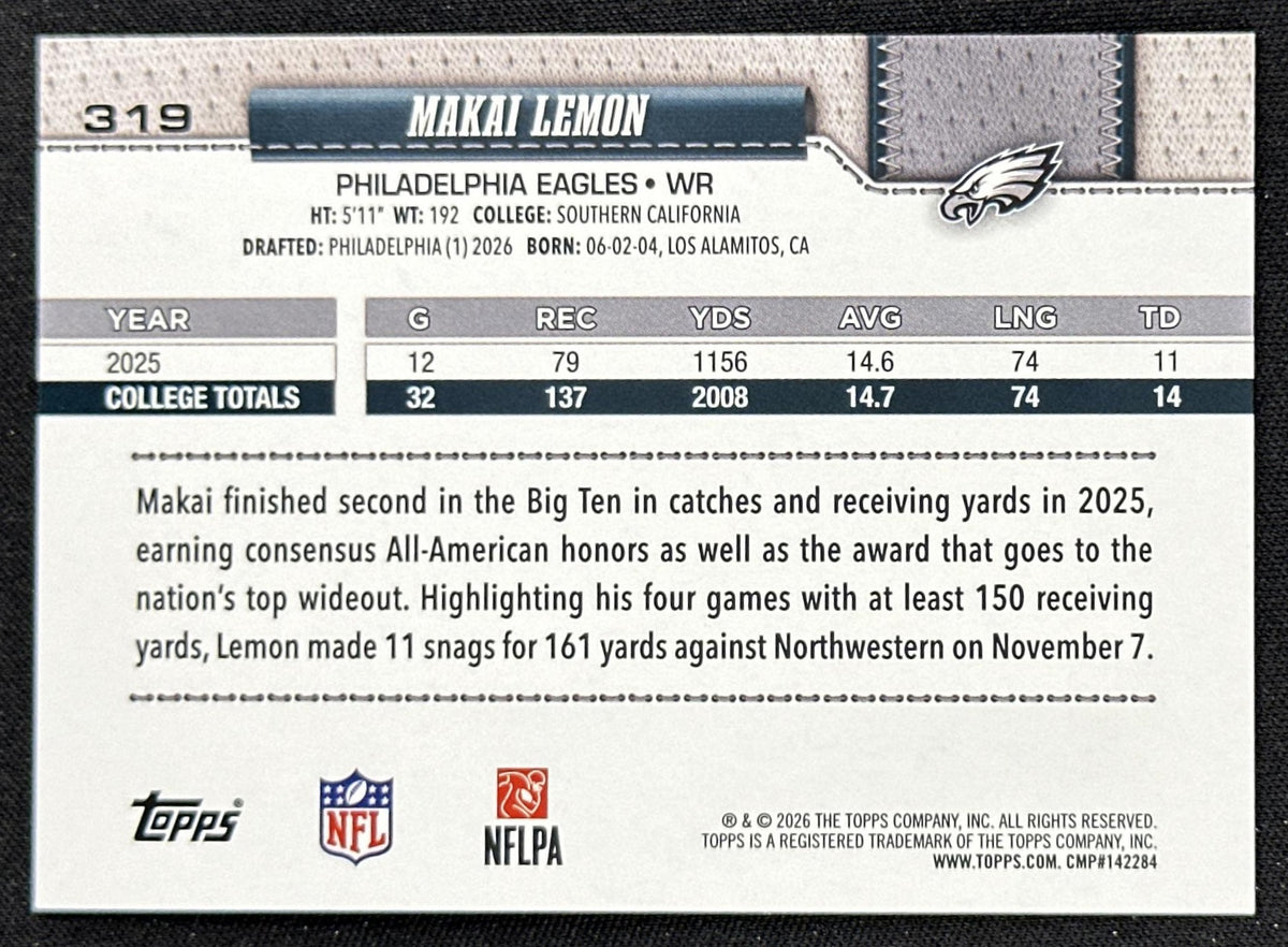 Makai Lemon 2026 Topps Flagship Fanatics Foil Eagles