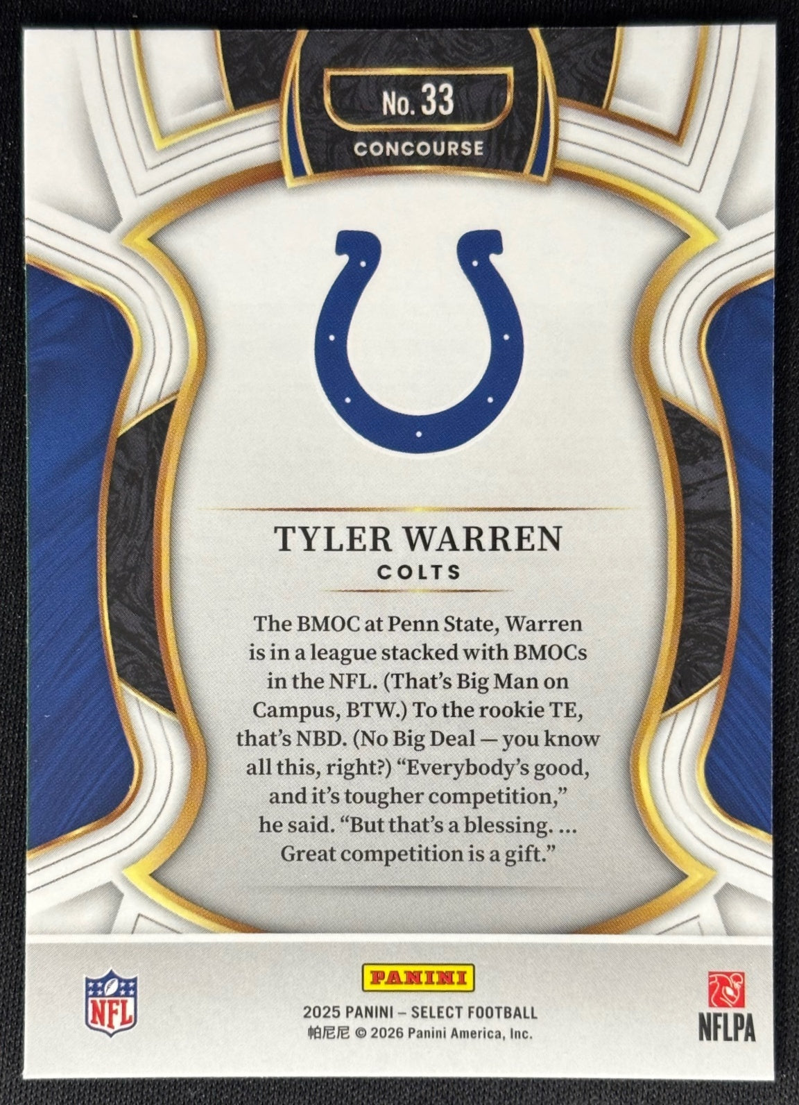 Tyler Warren 2025 Select Concourse Colts Sports Trading Card