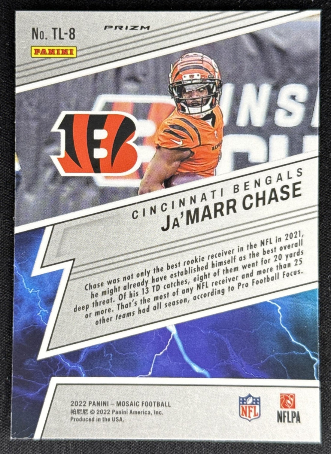 Ja'Marr Chase 2022 Panini Mosaic Thunder Lane Mosaic Green Bengals Sports Trading Card