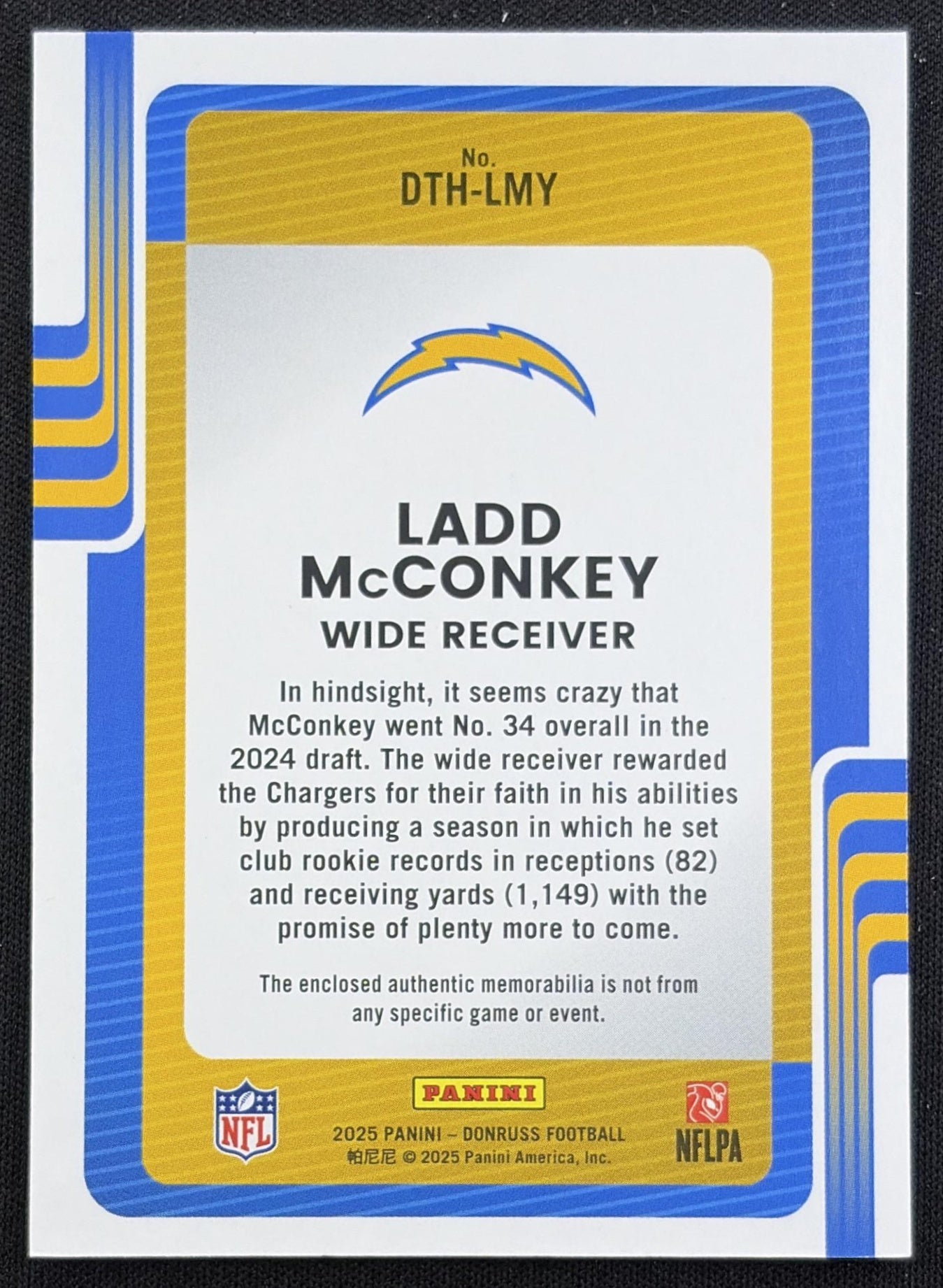 Ladd McConkey 2025 Panini Donruss Threads Chargers