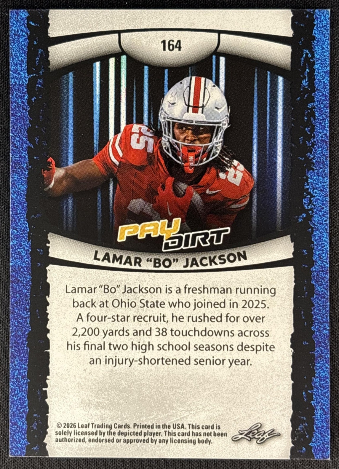 Lamar "Bo" Jackson 2026 Leaf Pay Dirt /25 back