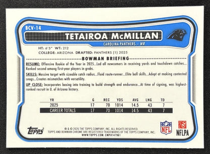 Tetairoa McMillan 2026 Bowman Chrome NFL Mojo Refractor Panthers