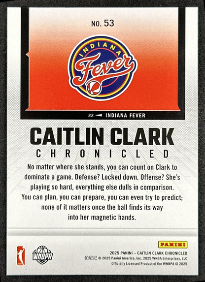 Caitlin Clark 2025 Panini Chronicled Life Style Holo Fever 53 Indiana Fever
