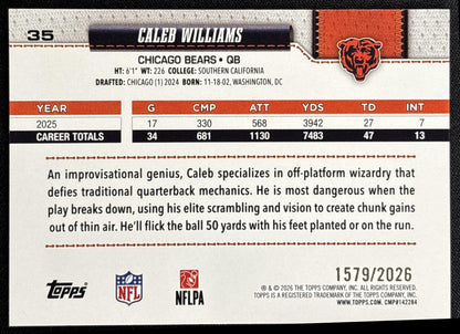 Caleb Williams 2026 Topps Gold /2026 Bears - back