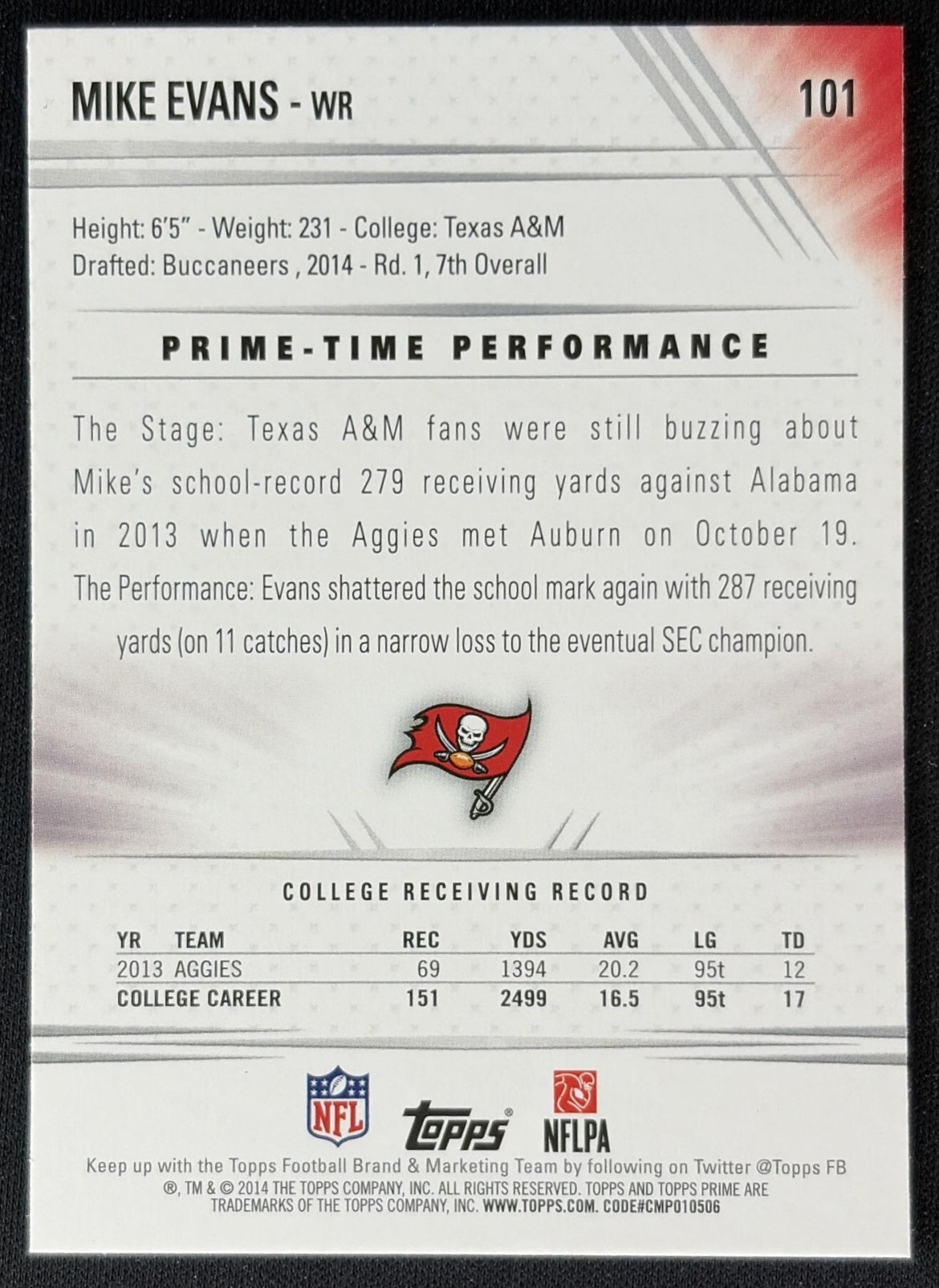 Mike Evans 2014 Topps Prime Retail Buccaneers Sports Trading Cards