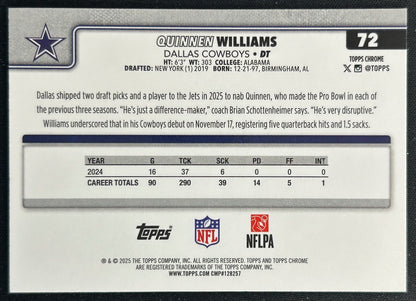 Quinnen Williams 2025 Topps Chrome Topps Logo Refractor Cowboys