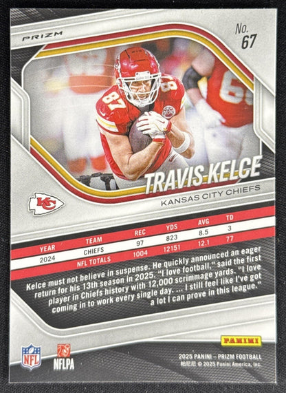 Travis Kelce 2025 Panini Prizm Silver Chiefs Sports Trading Card