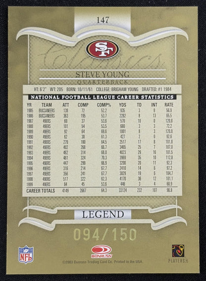 Steve Young 2003 Donruss Classics Timeless Tributes /150 49ers - Back