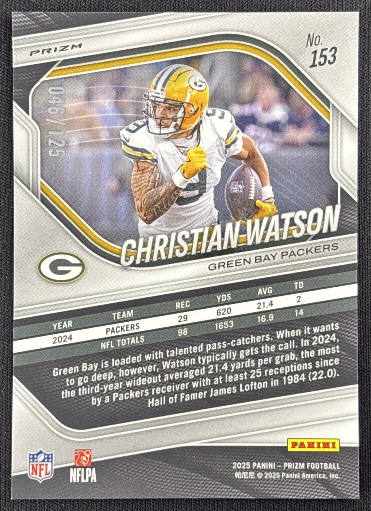 Christian Watson 2025 Panini Prizm No Huddle Blue /125 Packers