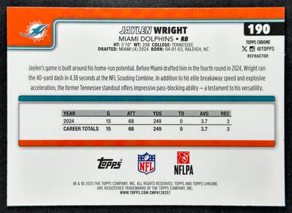 Jaylen Wright 2025 Topps Chrome Refractor Dolphins Sports Trading Cards