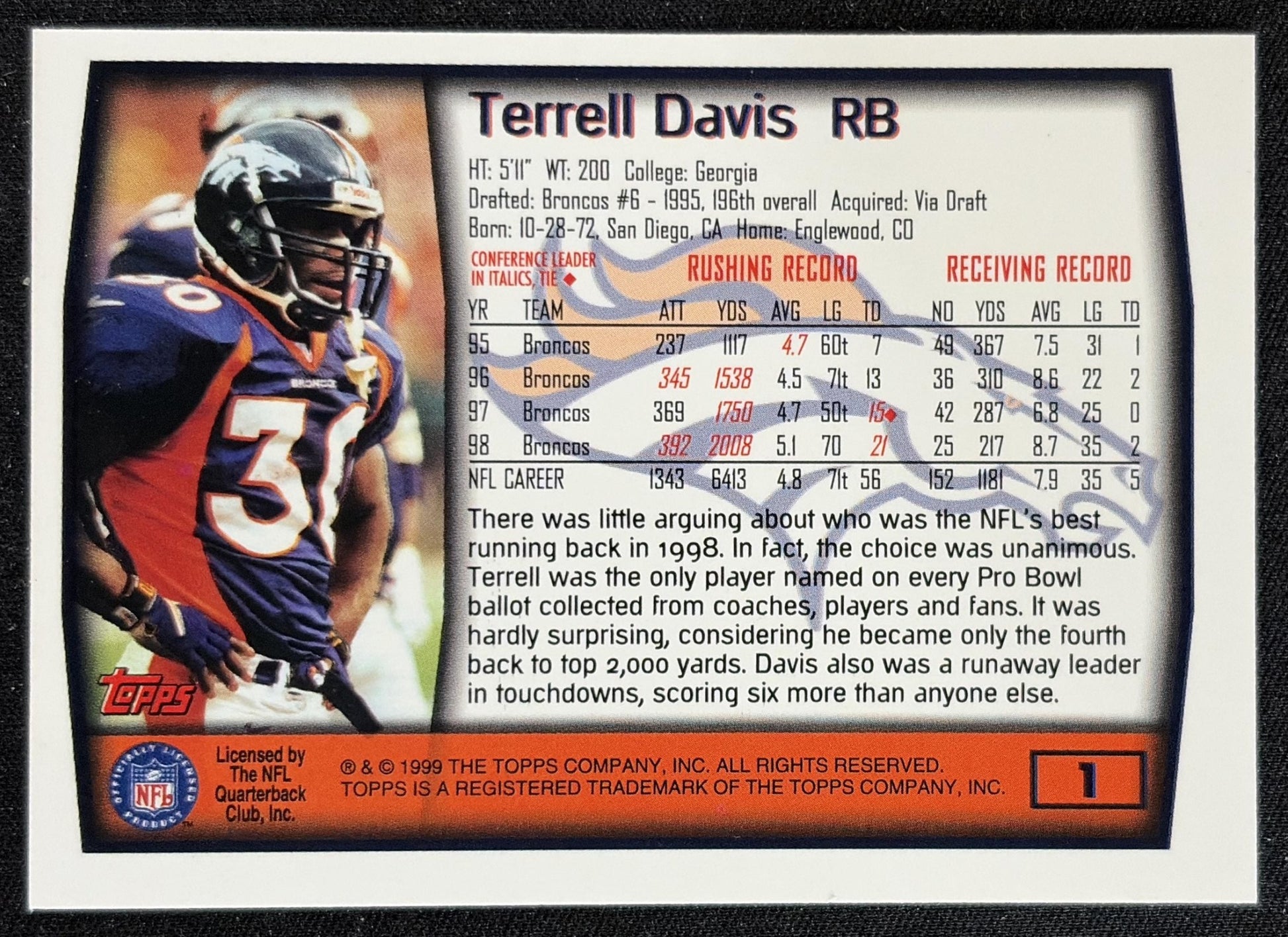 Terrell Davis 1999 Topps Broncos