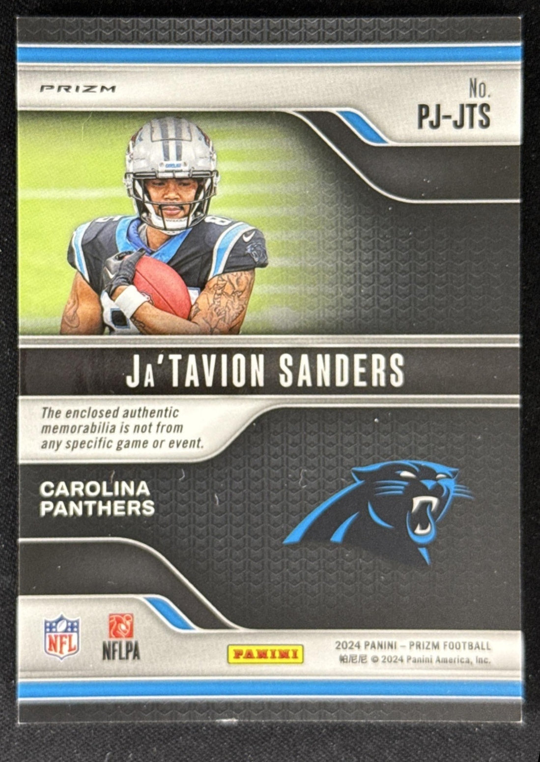 Ja'Tavion Sanders 2024 Panini Prizm Premier Jerseys Panthers Sports Trading Card