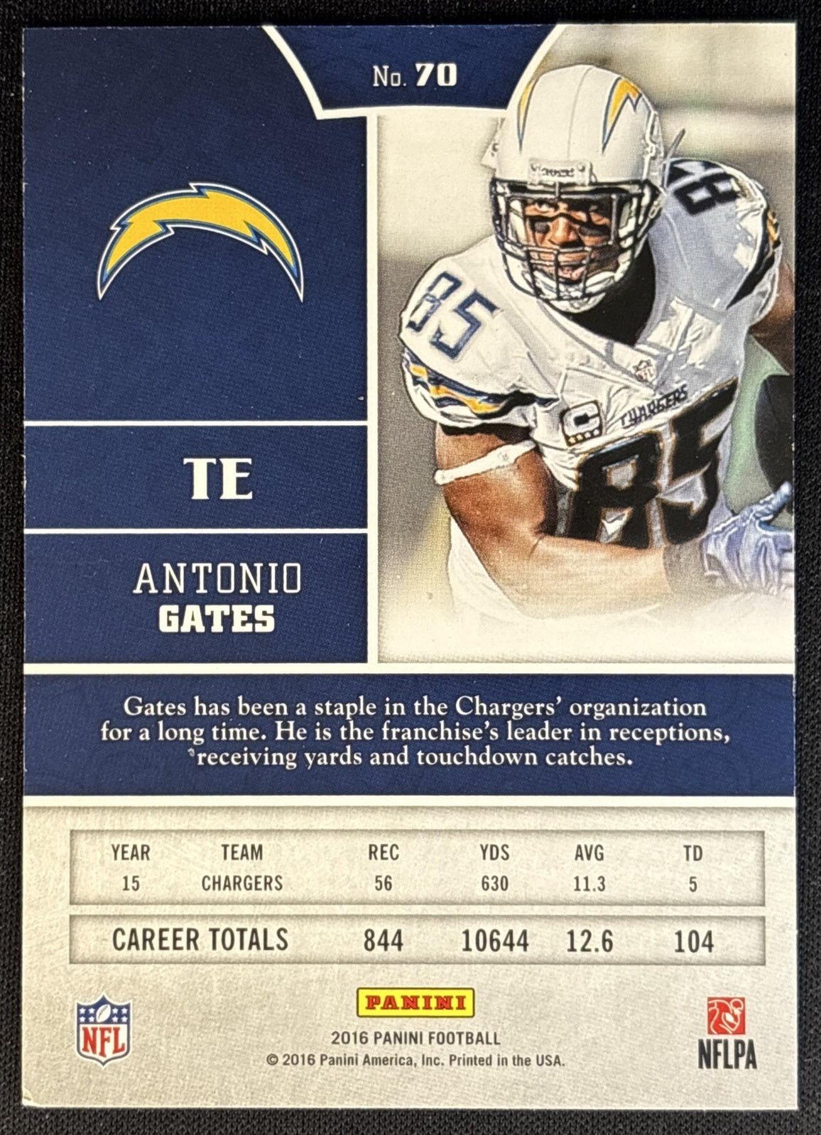 Antonio Gates 2016 Panini Chivalry /199 Chargers back