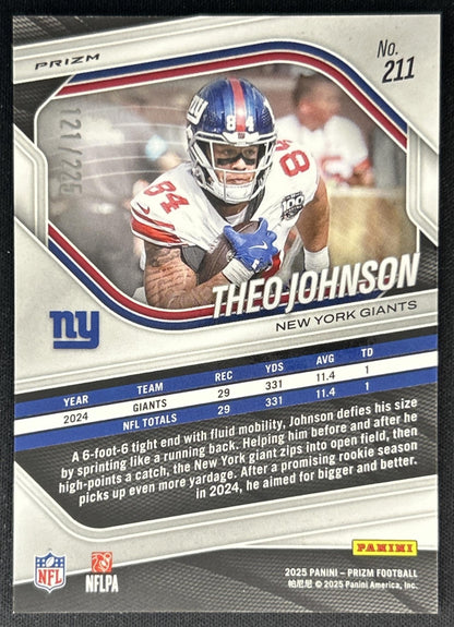 Theo Johnson 2025 Panini Prizm Purple Ice /225 Giants Back