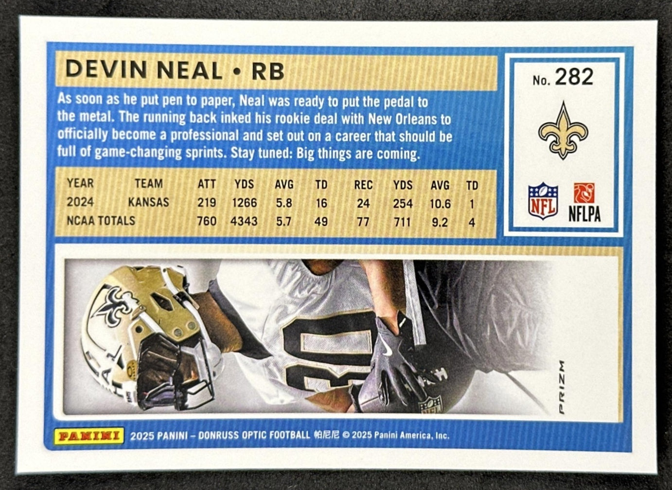 Devin Neal 2025 Panini Donruss Optic Rated Rookie Stars Prizm Saints Sports Trading Card
