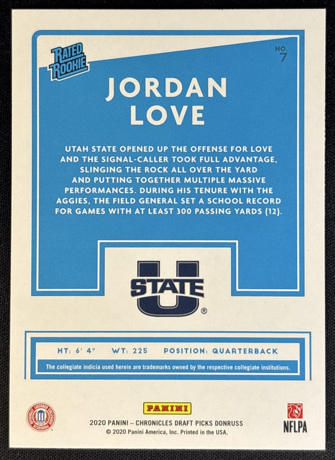 Jordan Love 2020 Panini Chronicles Draft Picks Donruss Rated Rookie Packers