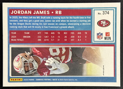 Jordan James 2025 Panini Donruss Optic Rated Rookie Preview Pink 49ers - Back