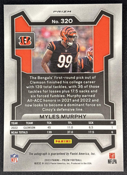 Myles Murphy 2023 Panini Prizm Rookie Auto No Huddle Bengals back