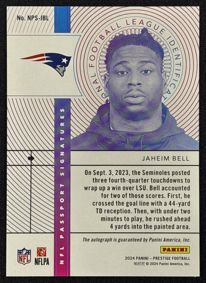 Jaheim Bell 2024 Panini Prestige NFL Passport Signatures Patriots