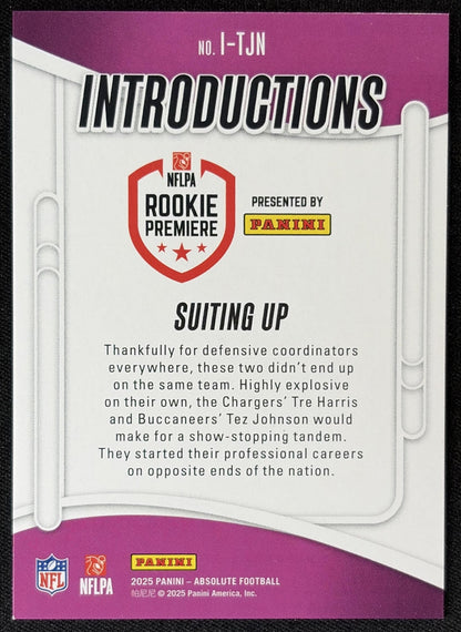 Suiting Up 2025 Panini Absolute Introductions Spectrum Red /150 Chargers Buccaneers