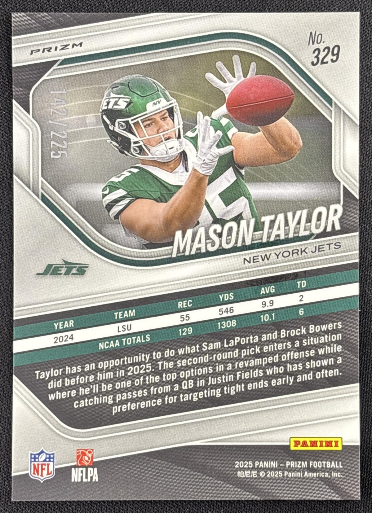 Mason Taylor 2025 Panini Prizm Purple Ice /225 Jets