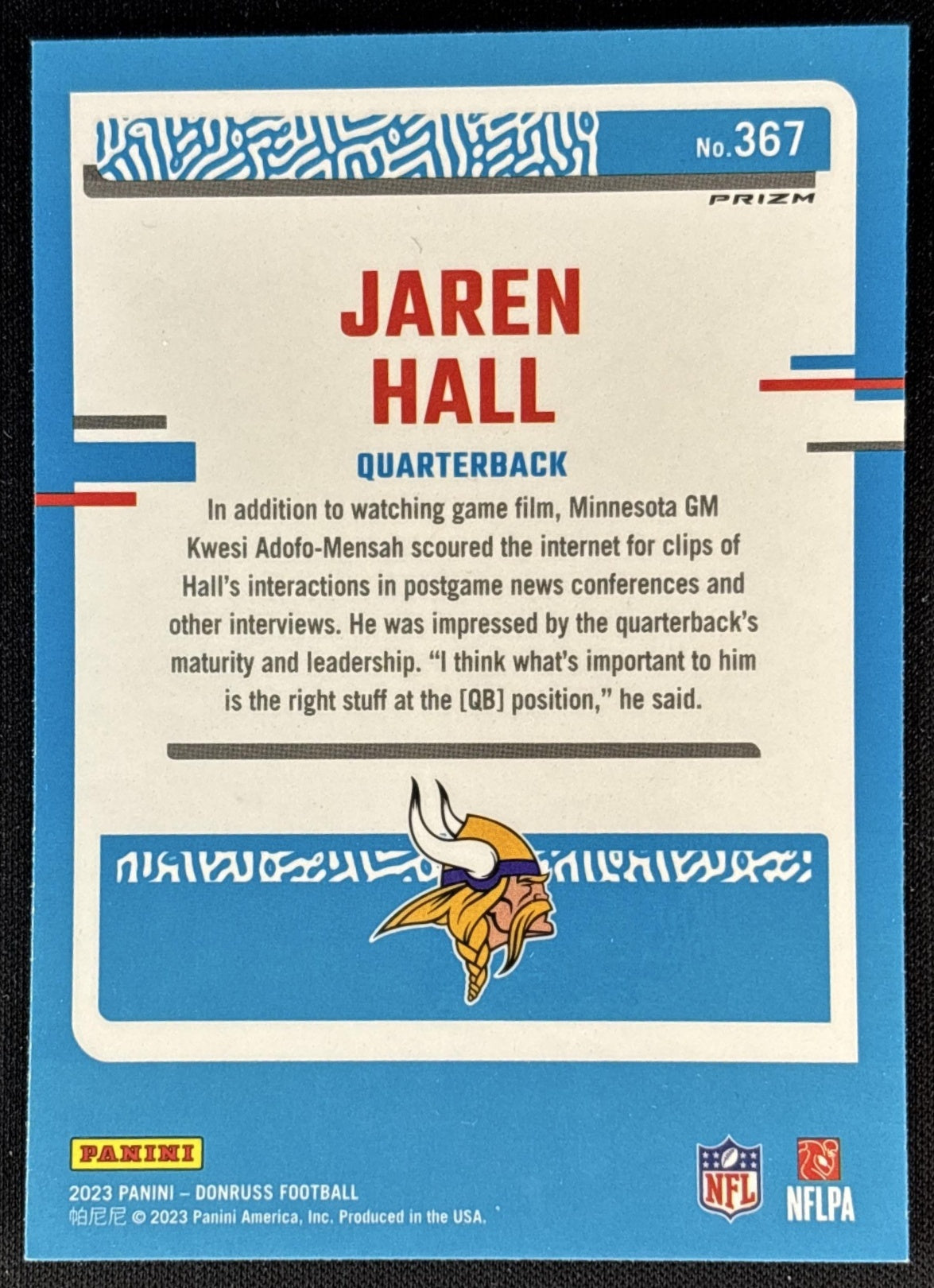 Jaren Hall 2023 Panini Donruss Optic Rated Rookie Preview Pink Prizm Vikings