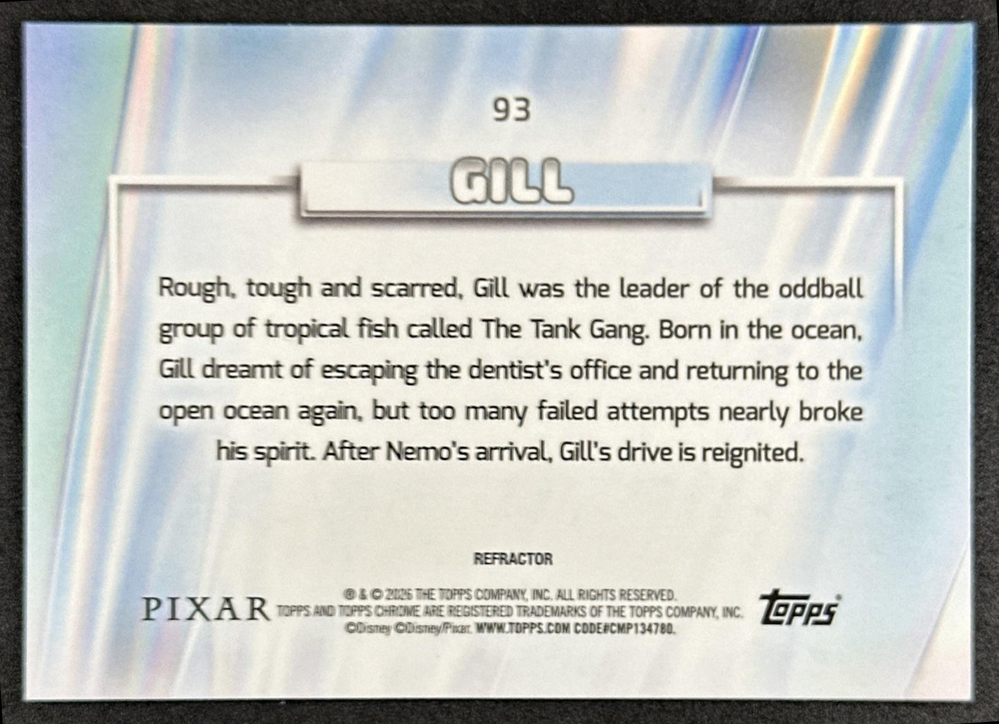 Gill 2026 Topps Chrome Disney Refractor Finding Nemo Back