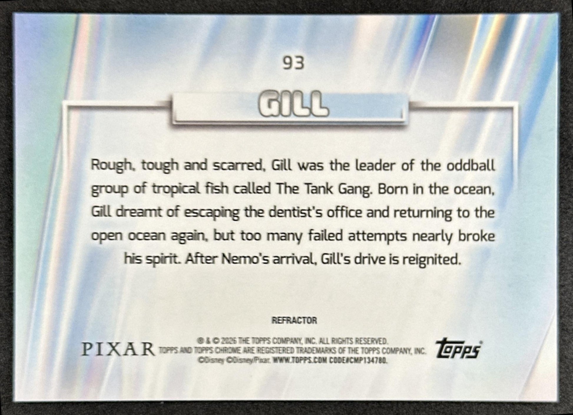 Gill 2026 Topps Chrome Disney Refractor Finding Nemo Back