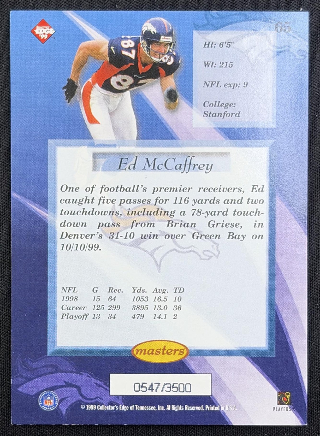 Ed McCaffrey 1999 Collector's Edge Masters HoloSilver /3500 Broncos