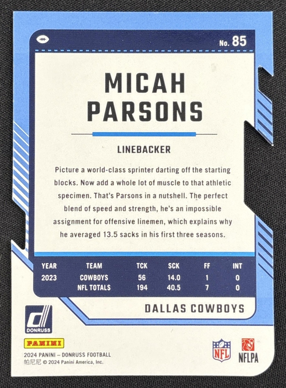 Micah Parsons 2024 Panini Donruss Press Proof Silver Die Cut /75 Cowboys