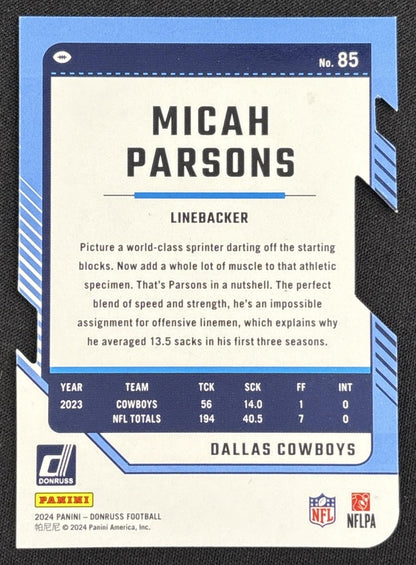 Micah Parsons 2024 Panini Donruss Press Proof Silver Die Cut /75 Cowboys