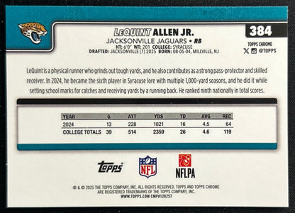 LeQuint Allen Jr. 2025 Topps Chrome Rookie Jaguars Sports Trading Cards