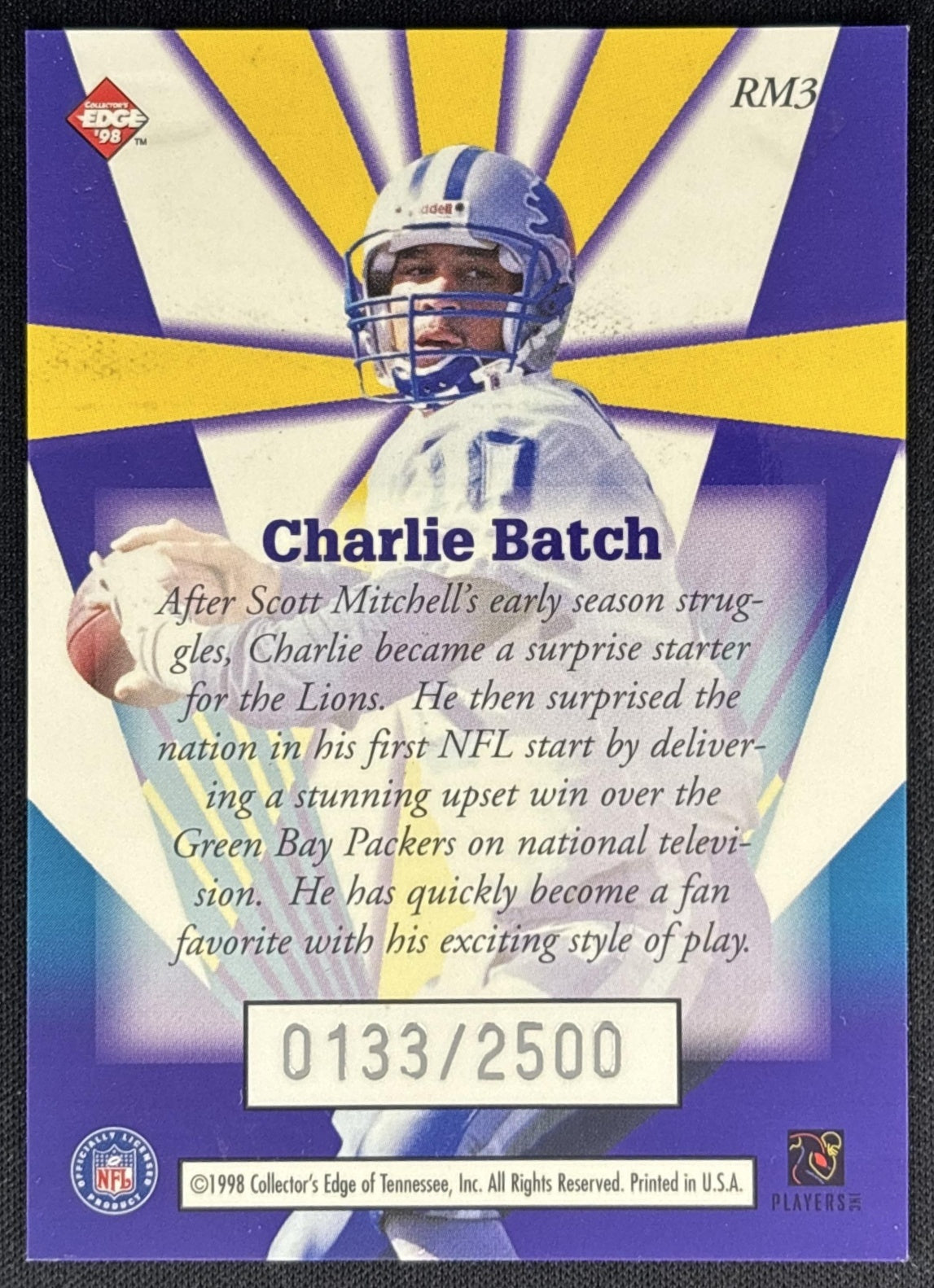 Charlie Batch 1998 Collector's Edge Masters Rookie /2500 Lions back