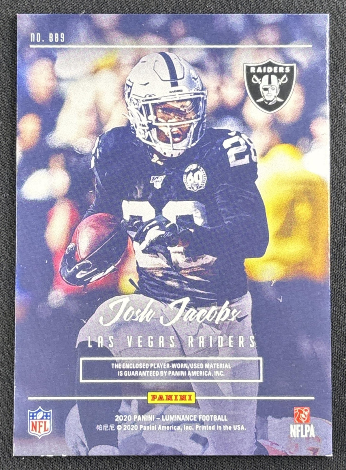 Josh Jacobs 2020 Panini Luminance Bright Beginnings Raiders back