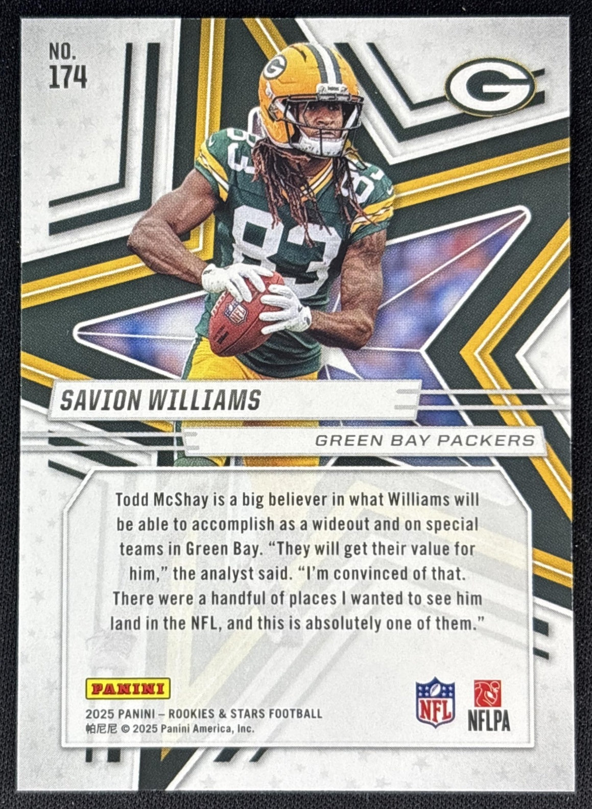 Savion Williams 2025 Panini Rookies & Stars Purple /999 Packers back