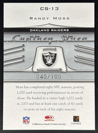 Randy Moss 2006 Donruss Threads Century Stars Blue /100 Raiders Football