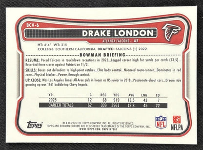 Drake London 2026 Bowman Chrome NFL Neon Green Refractor /399 Falcons Sports Trading Card