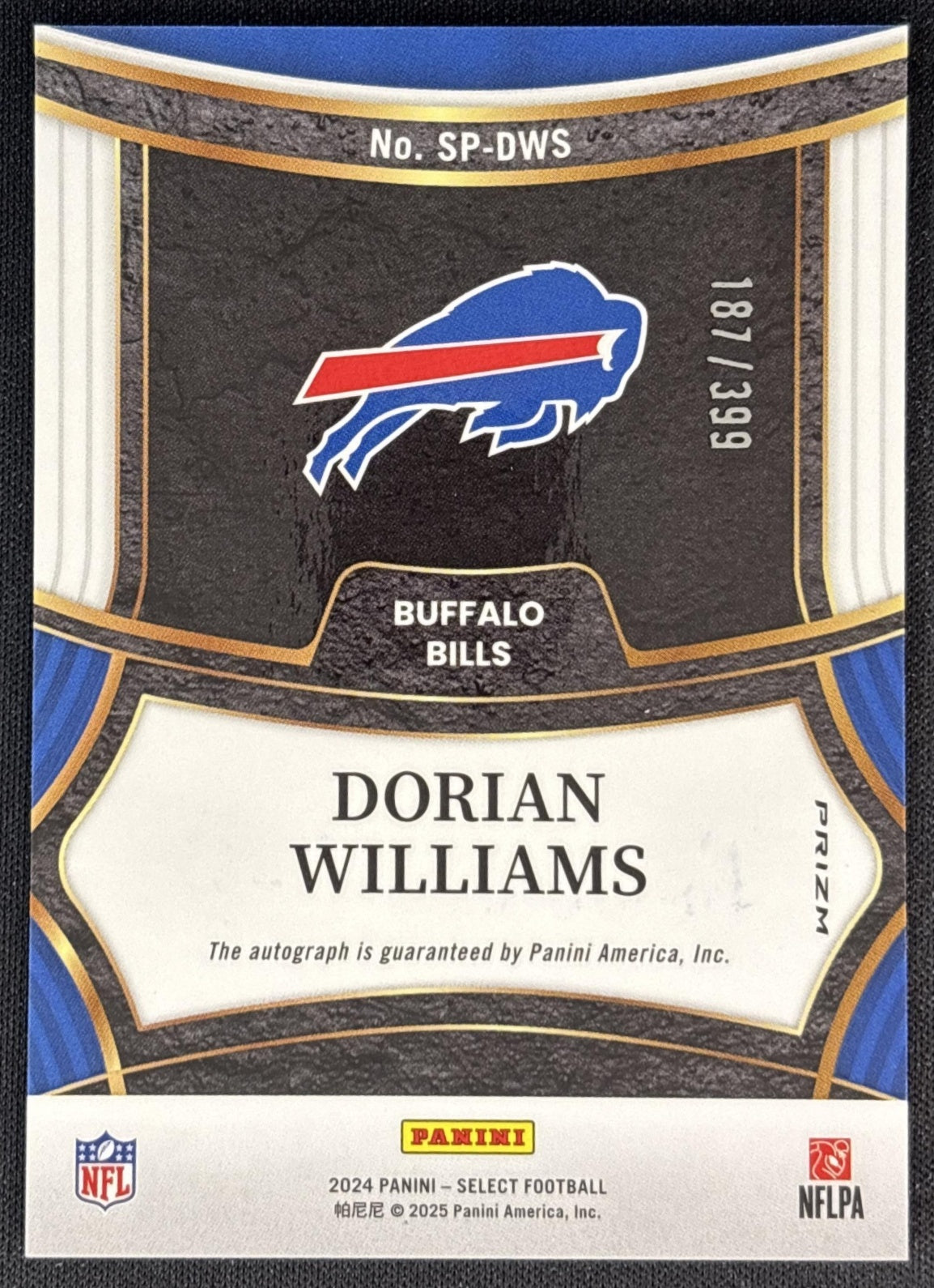 Dorian Williams 2024 Panini Select Signatures /399 Bills Sports Trading Cards
