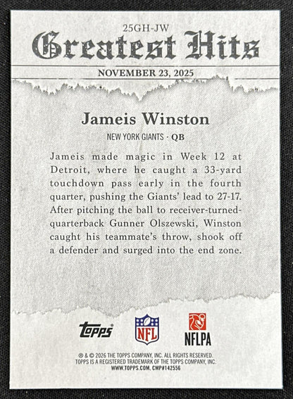 Jameis Winston 2026 Topps Flagship 2025 Greatest Hits Giants
