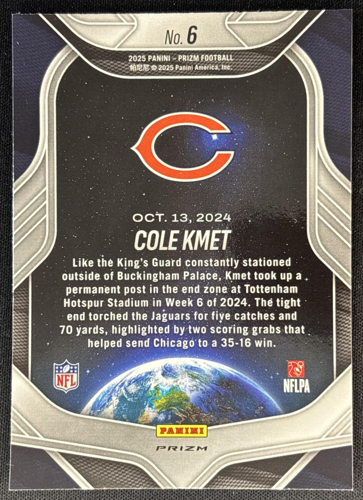 Cole Kmet 2025 Panini Prizm Global Reach Green Ice Bears