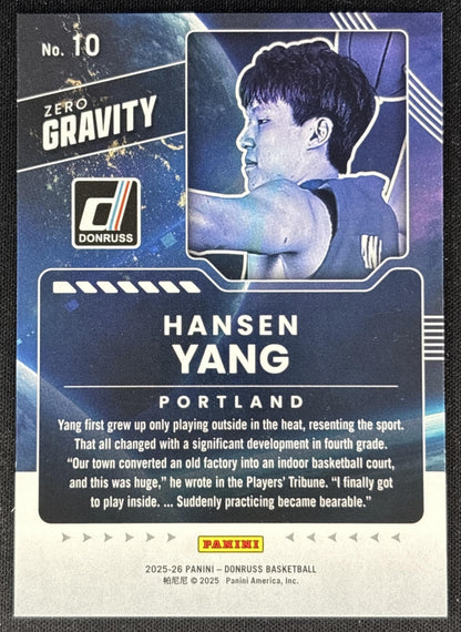 Hansen Yang 2025 Panini Donruss Zero Gravity Plaid /75 Trail Blazers Basketball