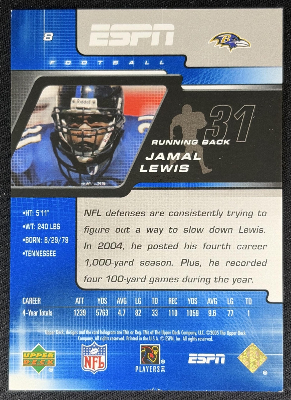 Jamal Lewis 2005 Upper Deck ESPN Holofoil /199 Ravens Sports Trading Cards