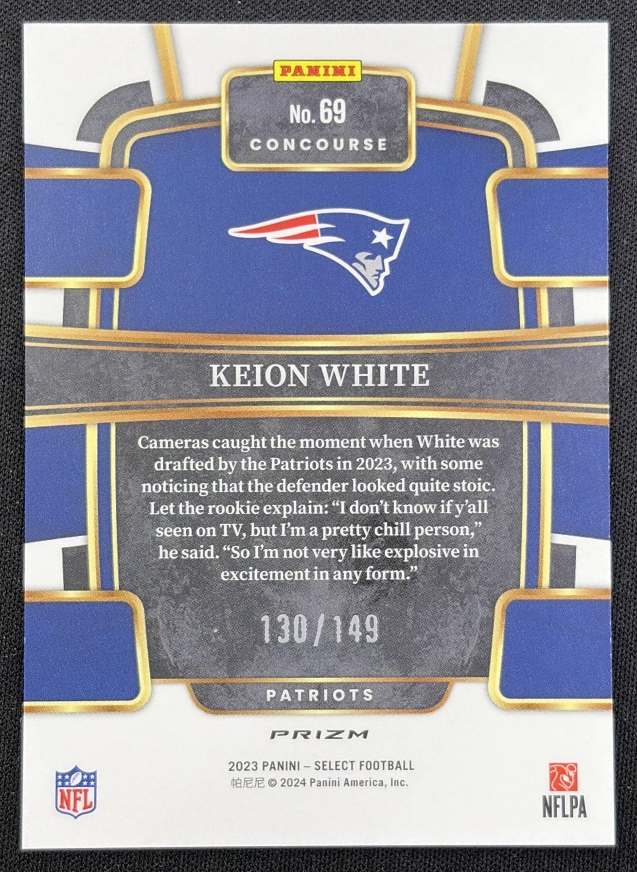Keion White 2023 Panini Select Maroon Prizms /149 Patriots