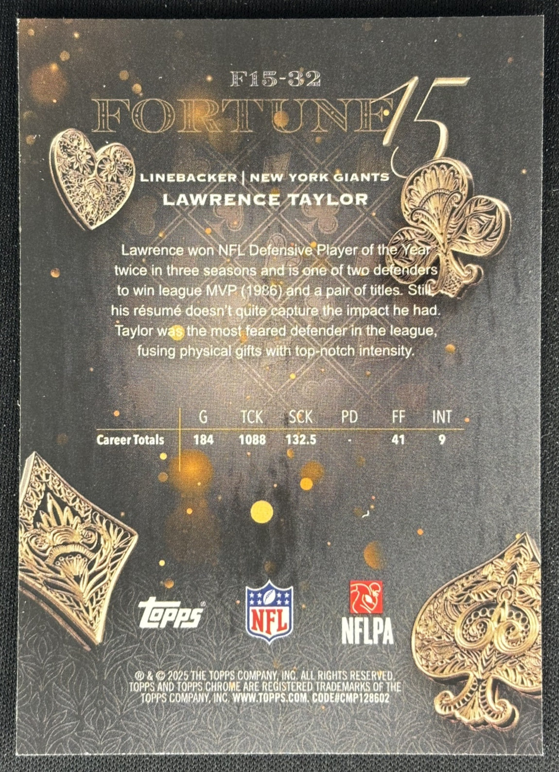Lawrence Taylor 2025 Topps Chrome Fortune 15 Giants Sports Trading Cards