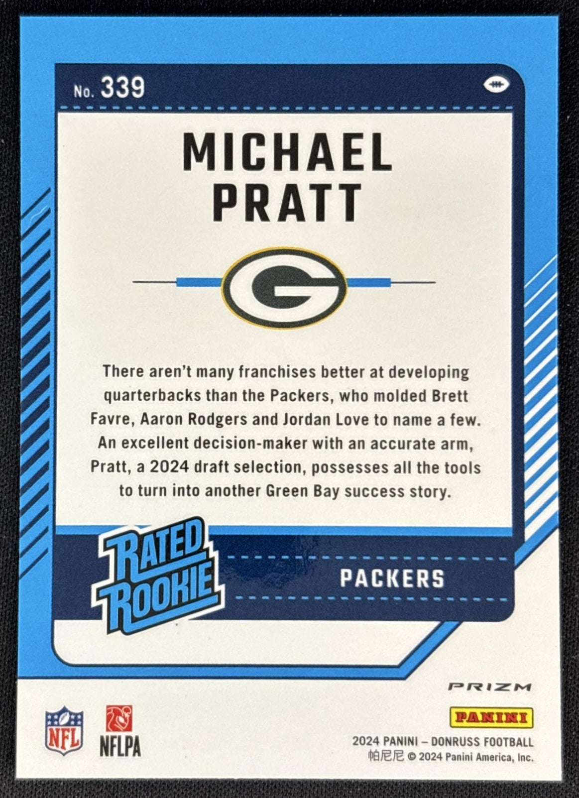 Michael Pratt 2024 Donruss Optic Rated Rookie Preview Football Emoji Packers back