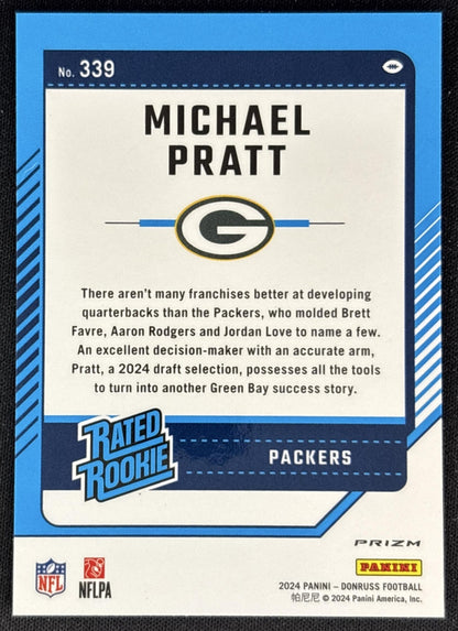 Michael Pratt 2024 Donruss Optic Rated Rookie Preview Football Emoji Packers back