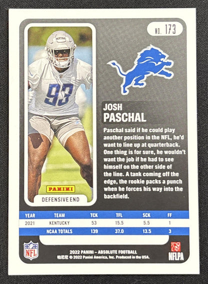 Josh Paschal 2022 Panini Absolute Red Squares /499 Lions