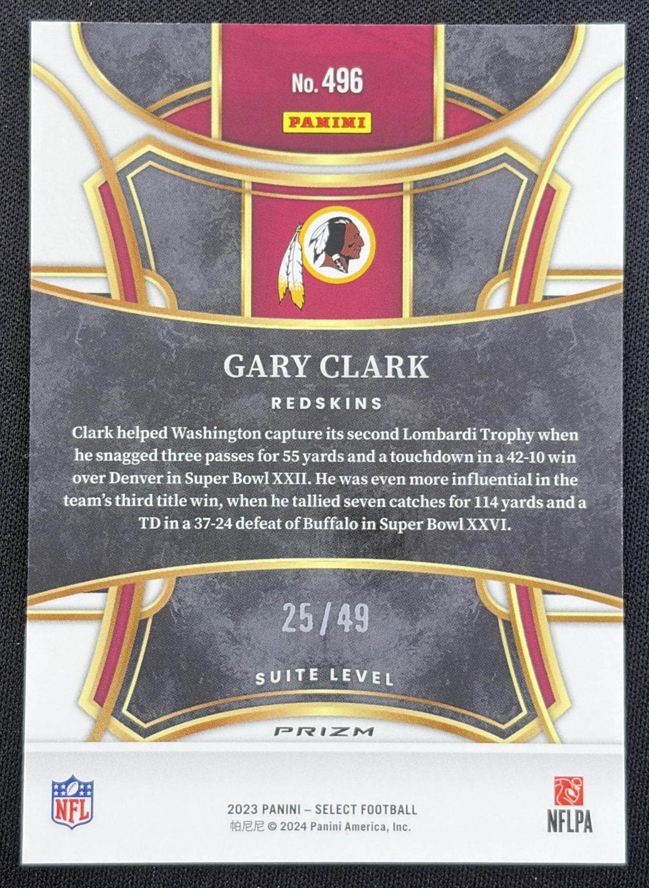 Gary Clark 2023 Panini Select Red Prizms /49 Redskins