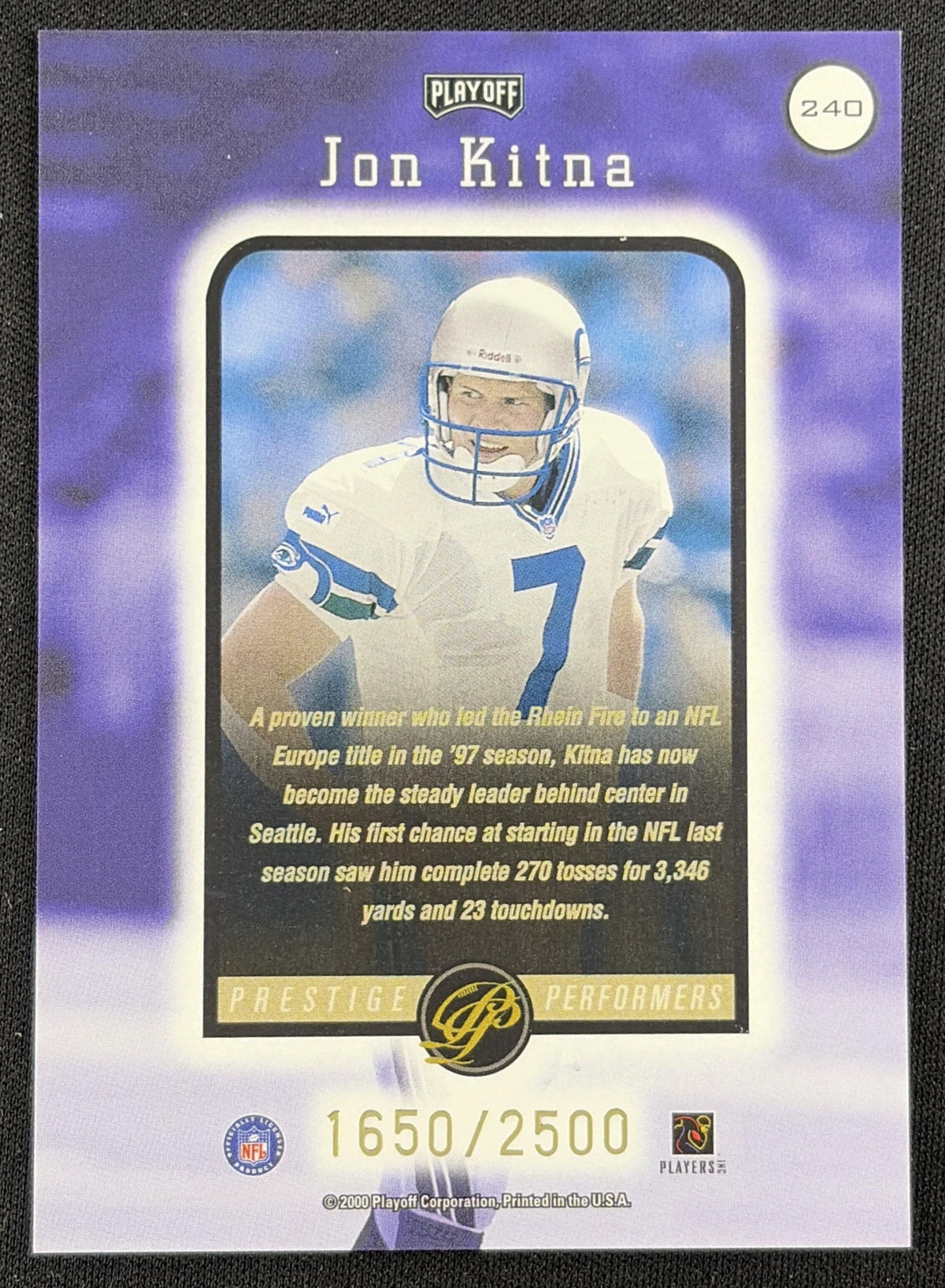 Jon Kitna 2000 Playoff Prestige /2500 Seahawks Sports Trading Card